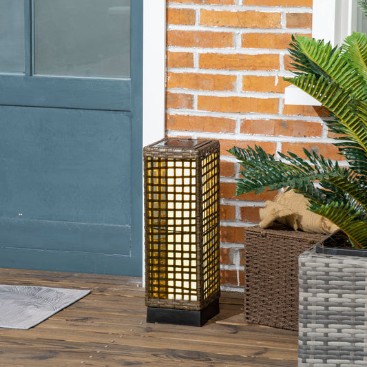 Outsunny buitenlamp, tuinlamp, op zonne-energie, 8 uur verlichtingstijd, automatische inschakeling, rotanlook, 15,5 x 15,5 x 46 cm