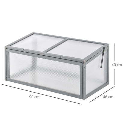 Outsunny Cold Frame, kas van hout en polycarbonaat, 90 x 46 x 40 cm, weerbestendige kas met deksel, koude bak voor tuinplanten, grijs