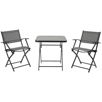 Outsunny Opvouwbare balkonzitset voor 2 personen, 1 tafel + 2 stoelen, tuinmeubelset, metalen gaas, zwart + grijs
