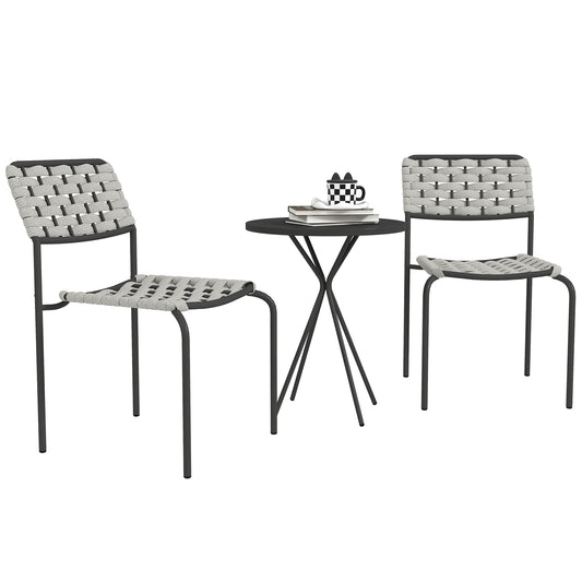 Outsunny Polyrattan Tuinmeubelset, Buitenlounge Balkonmeubel voor 2 Personen, 3-delige Set (2 Stoelen, Tafel, Grijs)