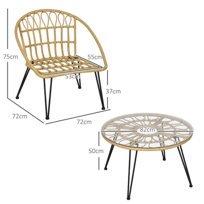 Outsunny 5-delige tuinset, boho-stijl, 1 eettafel & 4 stoelen, kussens, polyrotan, beige/naturel