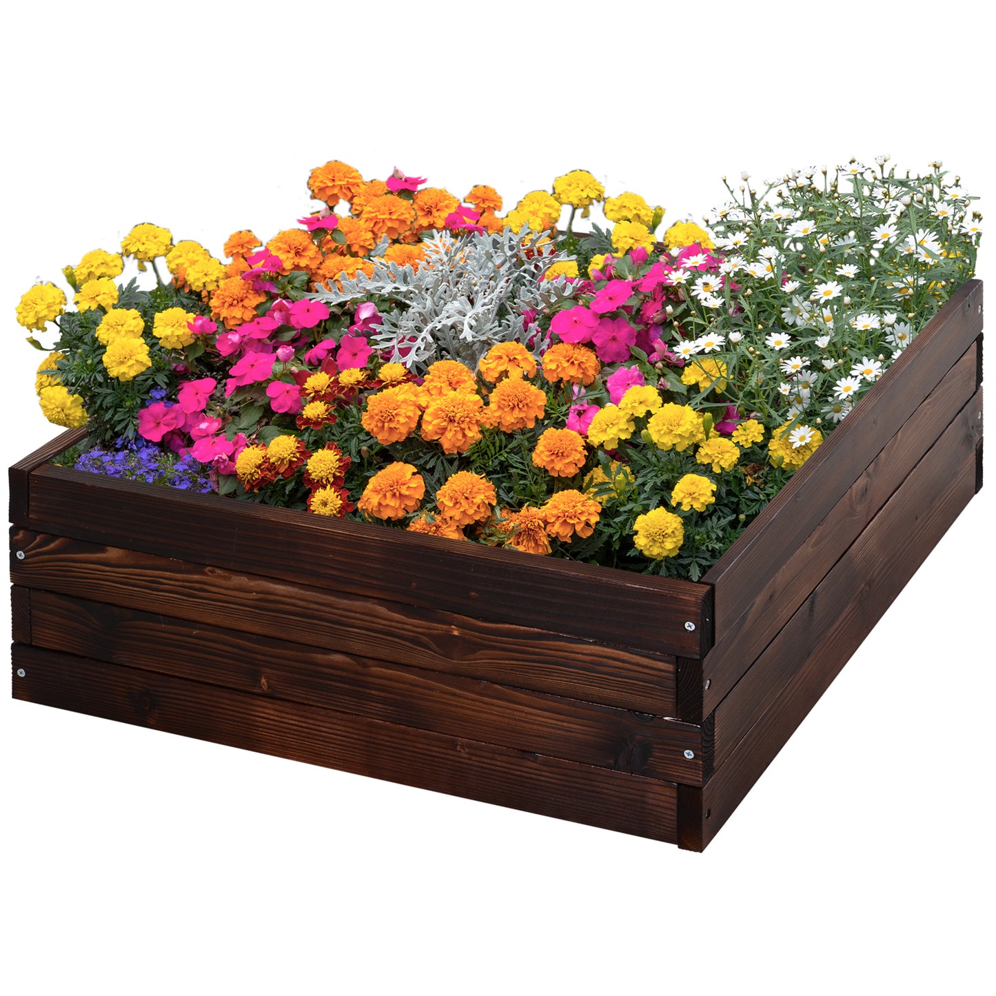 Outsunny Verhoogd Bed, Plantenbak, Moestuin, Kruidenbed, Massief Hout, Donkerbruin, 60 x 60 x 23 cm