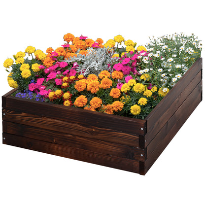 Outsunny Verhoogd Bed, Plantenbak, Moestuin, Kruidenbed, Massief Hout, Donkerbruin, 60 x 60 x 23 cm