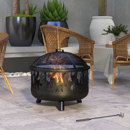 Outsunny Fire Bowl Vuurkorf, incl. vonkenscherm, 1 pook, Ø61,5 cm x 52 cm, Zwart