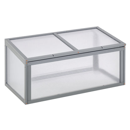Outsunny Cold Frame, kas van hout en polycarbonaat, 90 x 46 x 40 cm, weerbestendige kas met deksel, koude bak voor tuinplanten, grijs