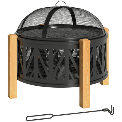 Outsunny 2-in-1 vuurschaal Ø75 x 58 cm vuurkorf met vonkenscherm, pook, grillrooster, zwart