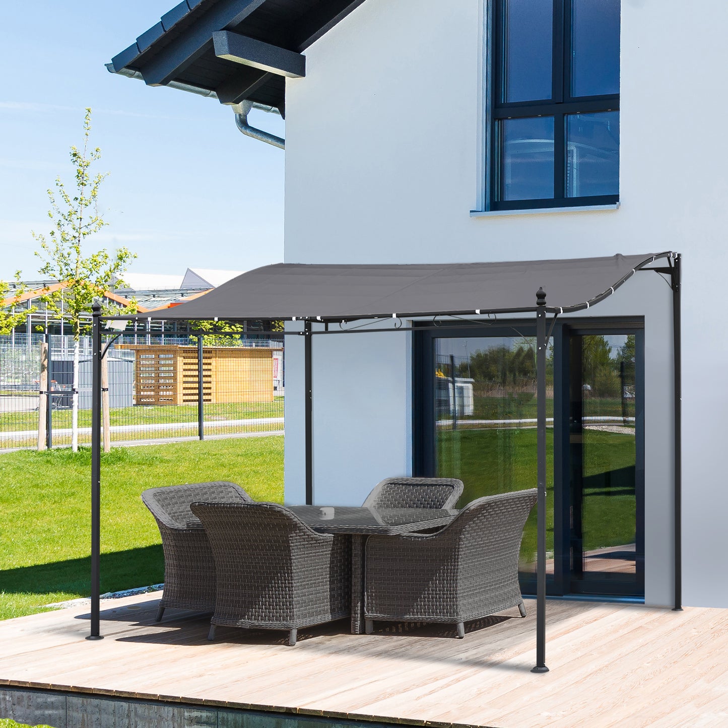 Outsunny Pergola Tuinpaviljoen Gazebo Luifel Tent Metaal Grijs 297x297cm