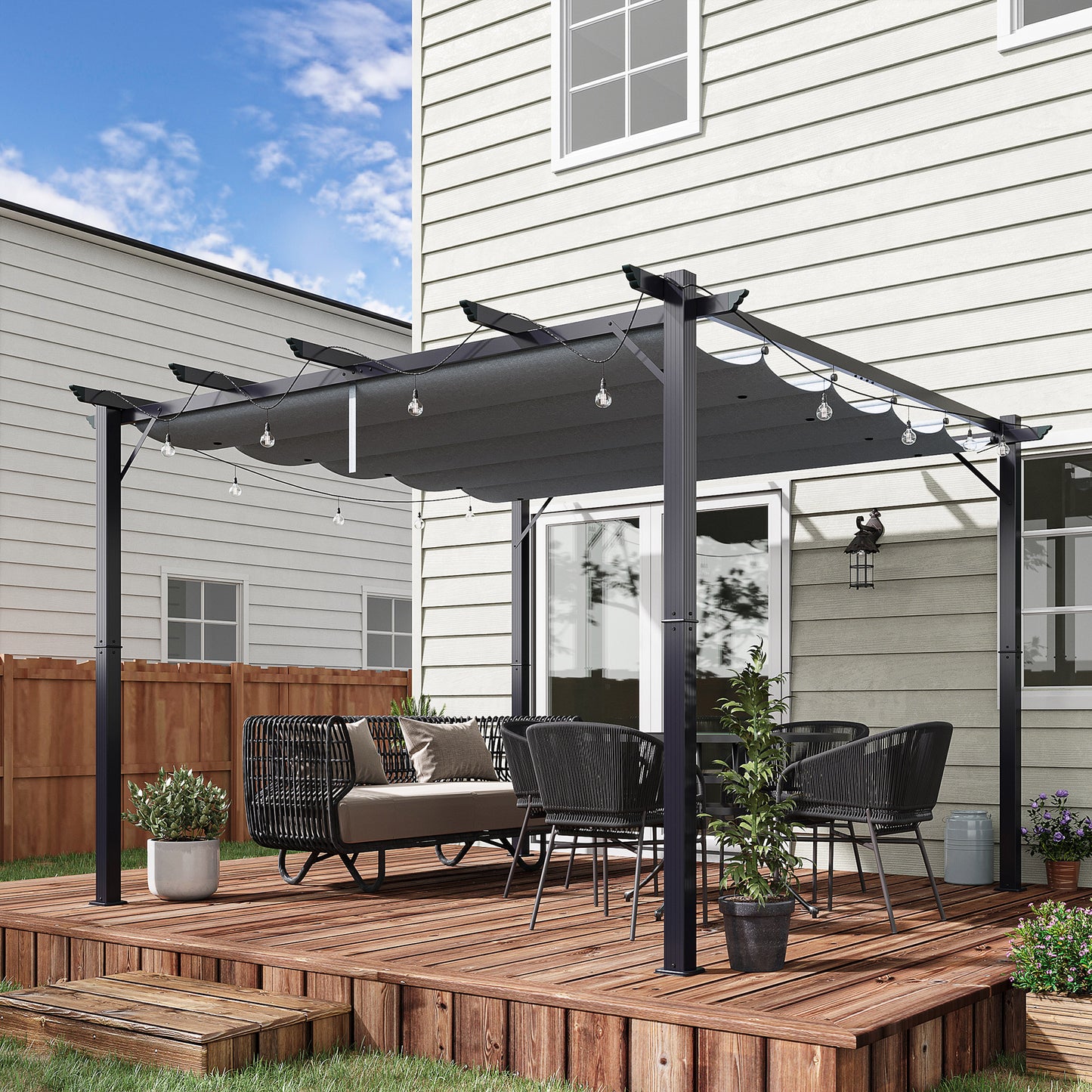 Outsunny Pergola Paviljoen Patio Overkapping met Schuifdak Tuin Aluminium Antraciet + Donkergrijs 3x3x2,23 m