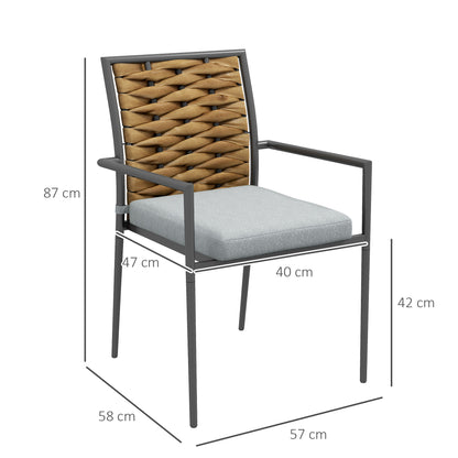 Outsunny tuinstoelen, buitenstoelen, terrasstoelen, weerbestendig, modern design, 57 x 58 x 87 cm, grijs