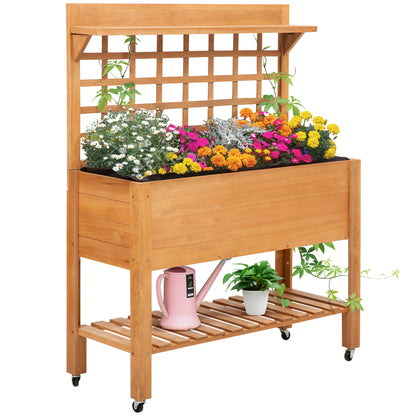 Outsunny verhoogde plantentafel voor in de tuin, bloementafel, werktafel, tuintafel, kas, houten plantentafel voor tuin en balkon, 105 x 40 x 135 cm, spar, vliesstof, bruin