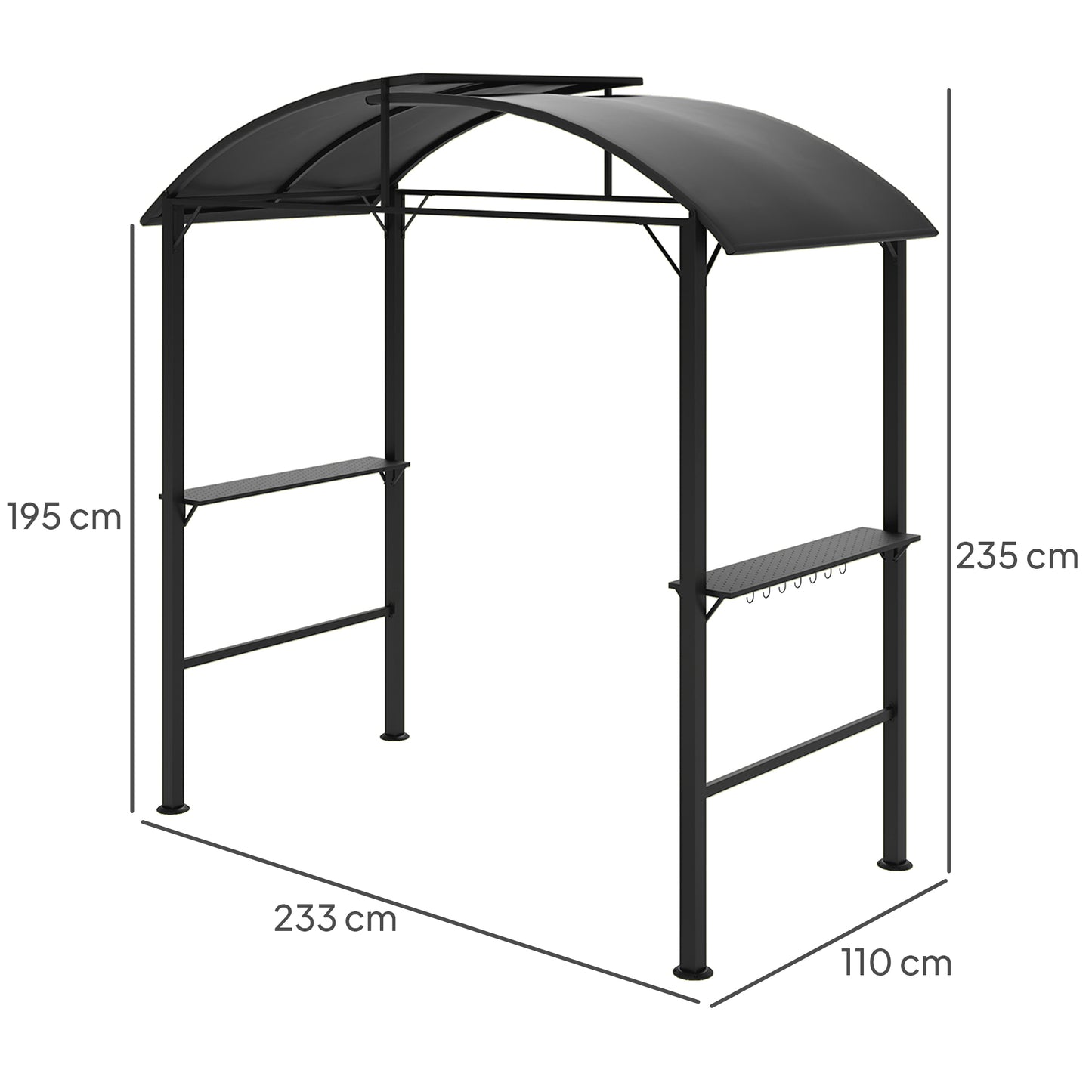 Outsunny Grill Pavilion, 2 zijplanken, haken, stalen frame, 1,1 x 2,3 m, donkergrijs