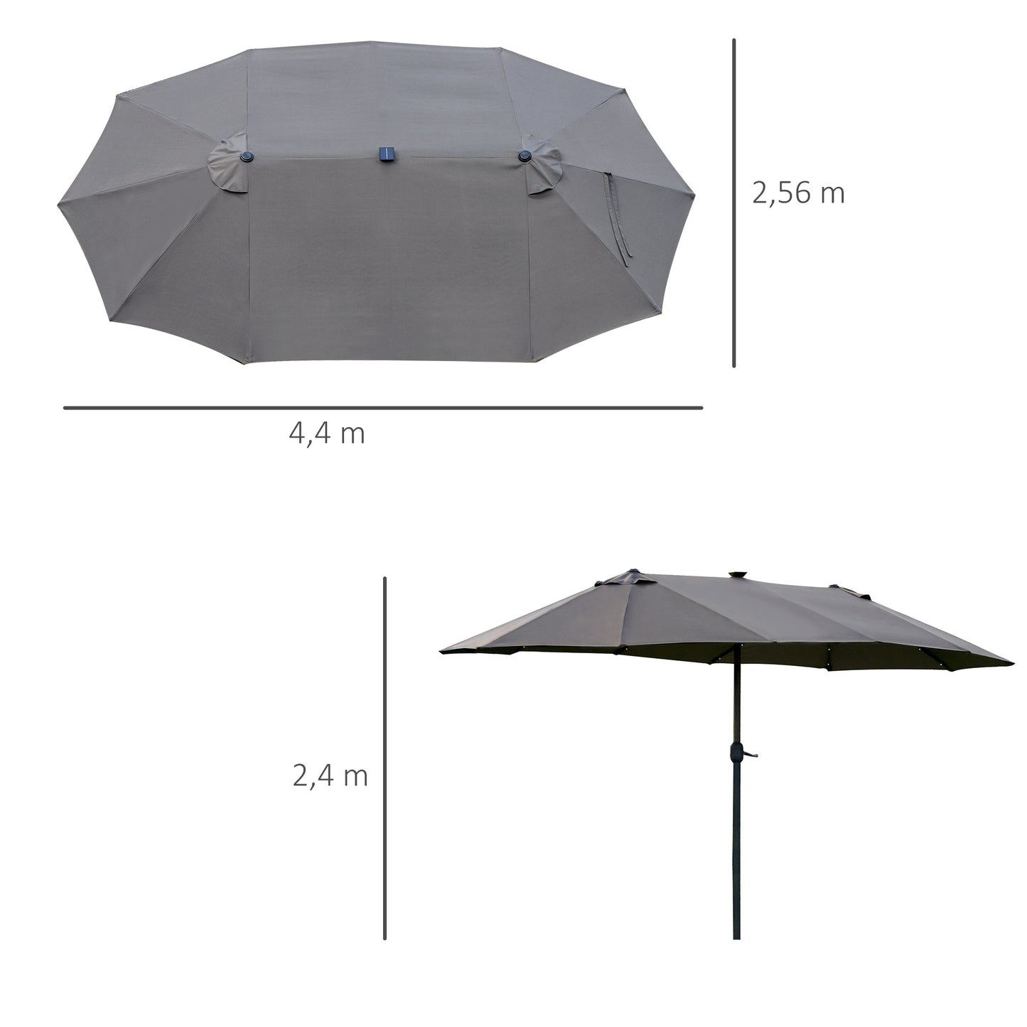 Outsunny ovale parasol, donkergrijs, 440 x 260 cm