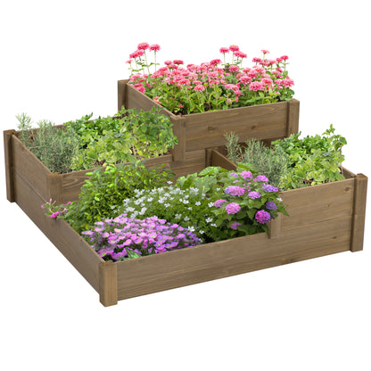 Outsunny Verhoogd Tuinbed, 4 plantenbakken op 3 niveaus, weerbestendig, massief hout, 122 cm x 122 cm x 51 cm, natuurlijk