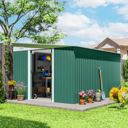 Outsunny metalen tuinhuis, schuin dak, afsluitbare dubbele deur, 2,8 x 3,45 x 2,01 m, groen