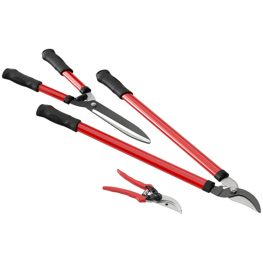 Outsunny heggenschaarset, 3-delig, tuinschaar, takkenschaar met stalen messen, handvat