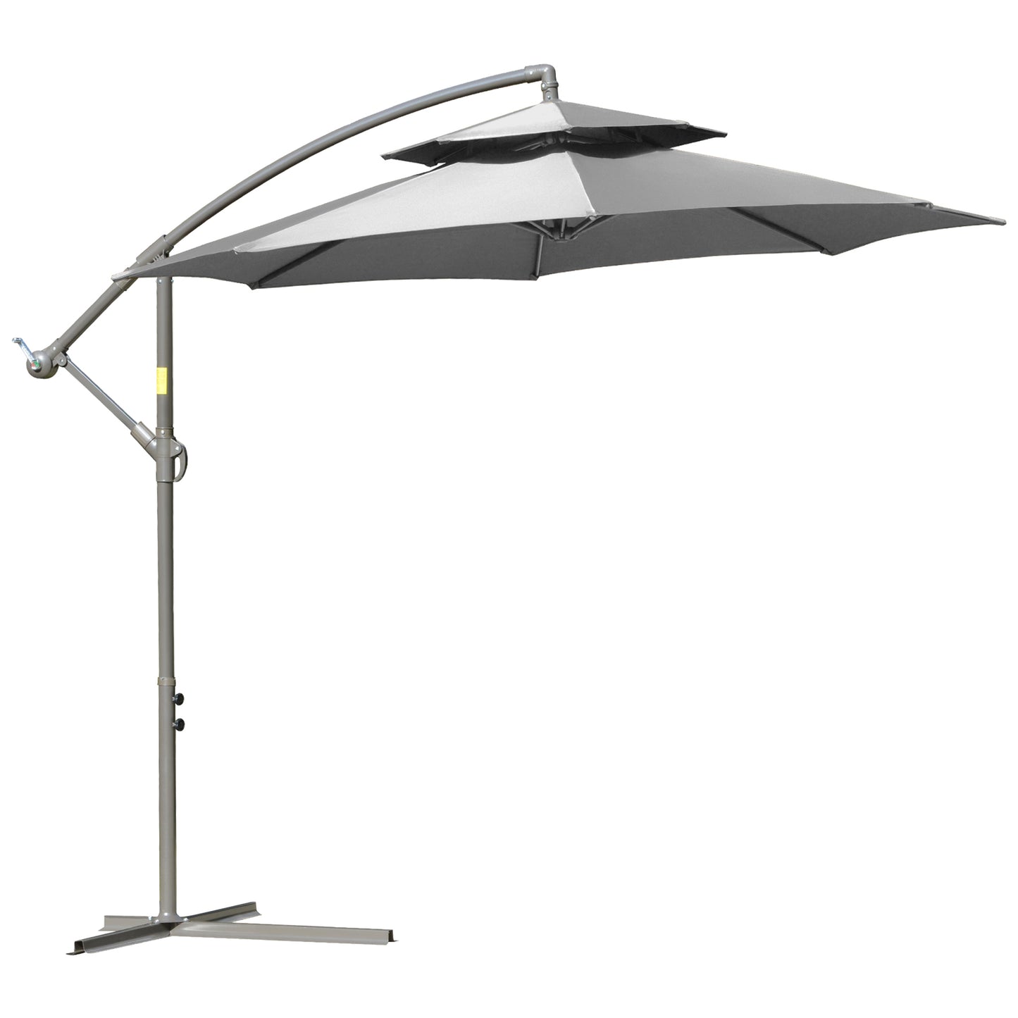 Outsunny Parasol Zwenkparasol Ø2,67 x 2,45 m Zwengelparasol met dubbele kap Kruisvoet Staal Buitenzonwering Polyester Staal Lichtgrijs