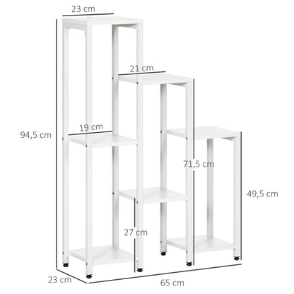 Outsunny Bloemenstandaard, Plantenstandaard, 7 lagen, voor binnen- en buitengebruik, Staal, Wit, 65 x 23 x 94,5 cm
