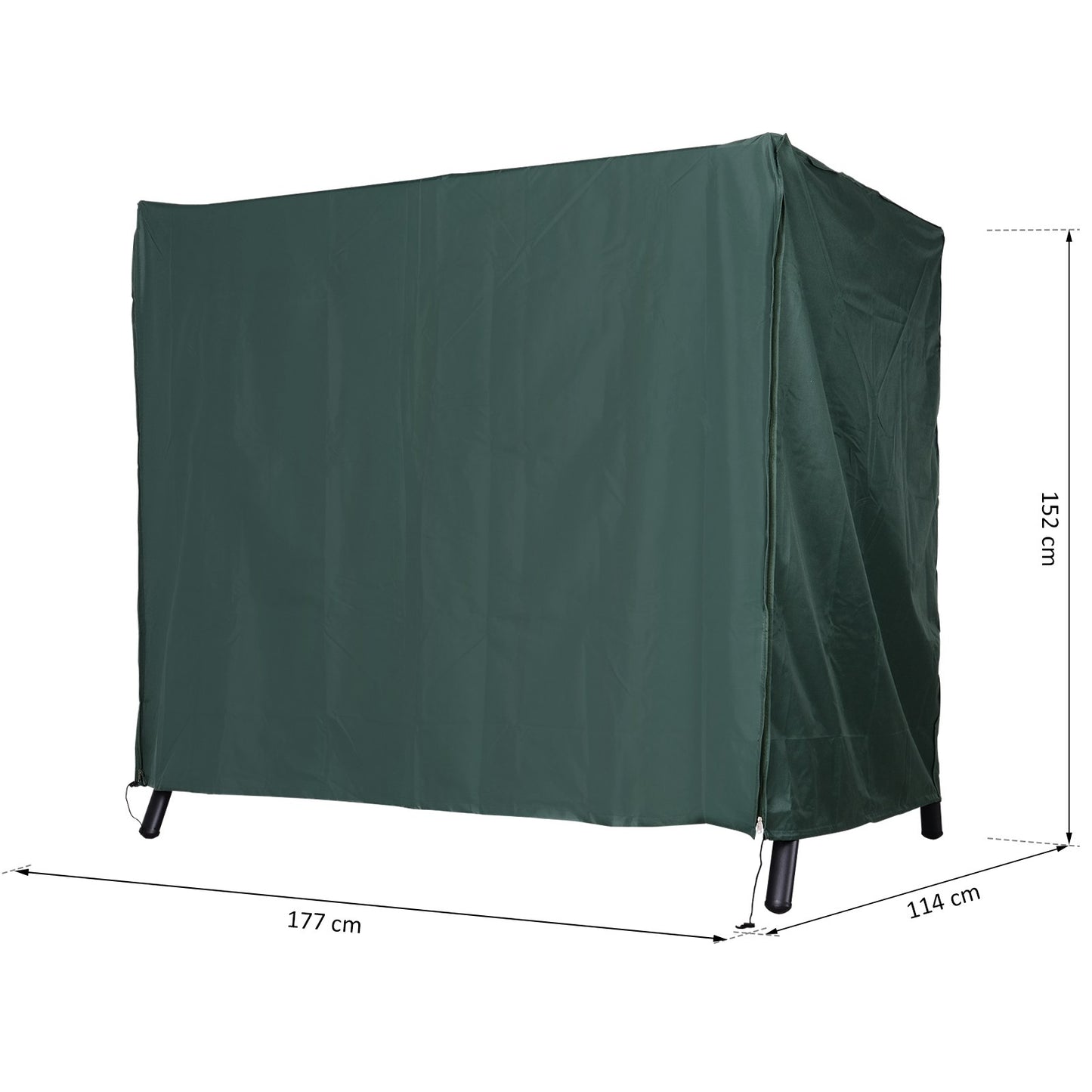 Outsunny Hollywood schommelhoes voor 3-zits, waterafstotend, winterbestendige beschermhoes voor tuinschommels, uv-bestendig zeildoek, scheurvast 420D Oxford-materiaal, 177x114x152cm, donkergroen