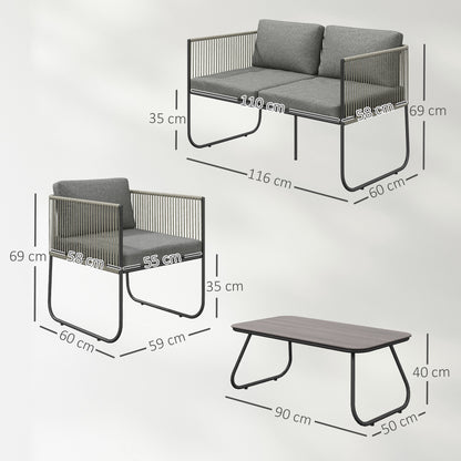 Outsunny tuinmeubelset van polyrotan, loungeset met bank, fauteuil, tafel, kussens, weerbestendig, 116 x 60 x 69 cm, bruin + donkergrijs