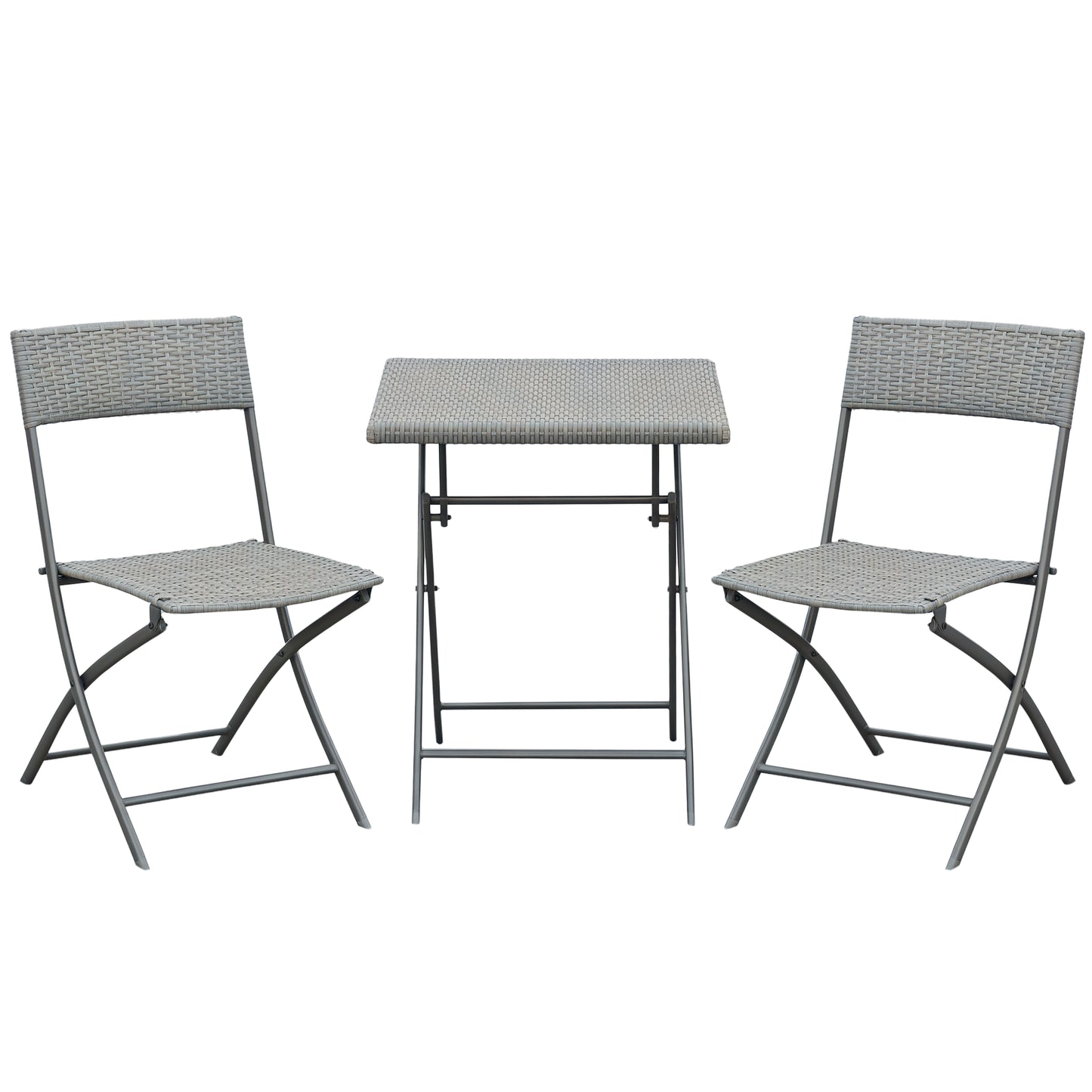 Outsunny Polyrattan Bistroset voor 2 personen, Zitgroep, Rotan Tuinmeubelset, Grijs