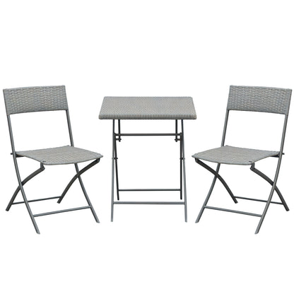 Outsunny Polyrattan Bistroset voor 2 personen, Zitgroep, Rotan Tuinmeubelset, Grijs