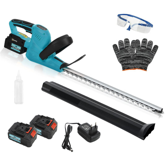 Outsunny elektrische heggenschaar, snoerloos, 51 cm snijlengte, motor en accu, blauw