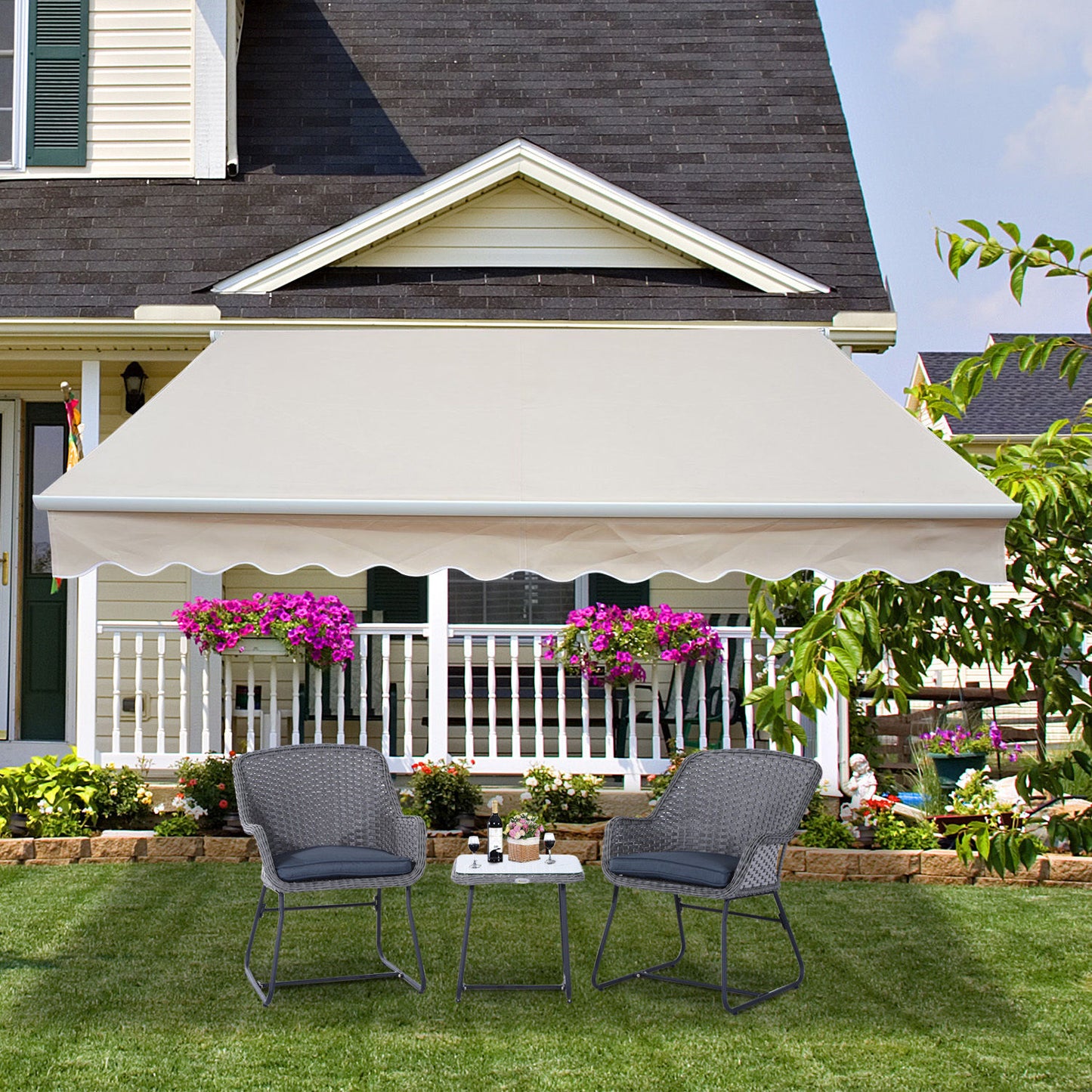 Outsunny knikarmzonnescherm, verstelbare klemzonnescherm, terraszonnescherm, 4,5 x 3 m, zonnescherm met slinger, balkonzonnescherm, beige