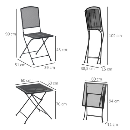 Outsunny Tuinzitset voor 2 personen Bistroset 1 tafel + 2 klapstoelen voor terras balkon metaalgrijs