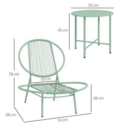 Outsunny Bistroset, 3-delige, weerbestendige polyrotan tuinmeubelset met bistrotafel en schelpvormige tuinstoelen, groen