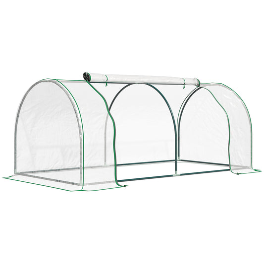 Outsunny Kas, Kas met Deur, Kweekkas, Plantenkas, Staal, Kunststof, 200 x 100 x 80 cm, Groen