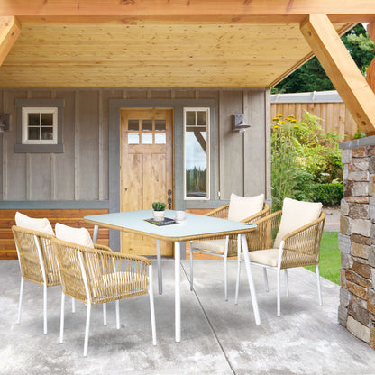 Outsunny tuinmeubelset, 5-delig, rotanlook, zit- en rugkussens, roestvrij aluminium frame, geel/wit/beige