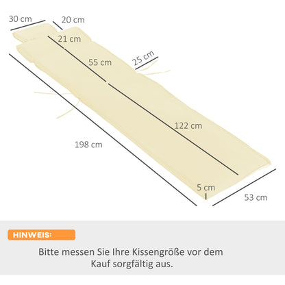 Outsunny Ligstoelkussen, Tuinligstoel met Afneembare Hoofdsteun, Crèmewitte Hoes, 198 x 53 x 5 cm, Alleen Kussen