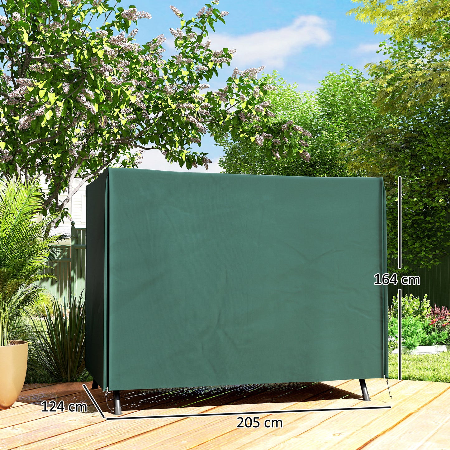 Outsunny Hollywood schommelhoes voor 3-zits, waterafstotend, winterbestendige beschermhoes voor tuinschommels, uv-bestendig zeildoek, scheurvast 600D Oxford-materiaal, 205x124x164cm, donkergroen