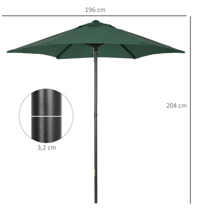 Outsunny Parasol Ø196 cm, zeshoekige balkonparasol voor strand, balkon, tuin, groen
