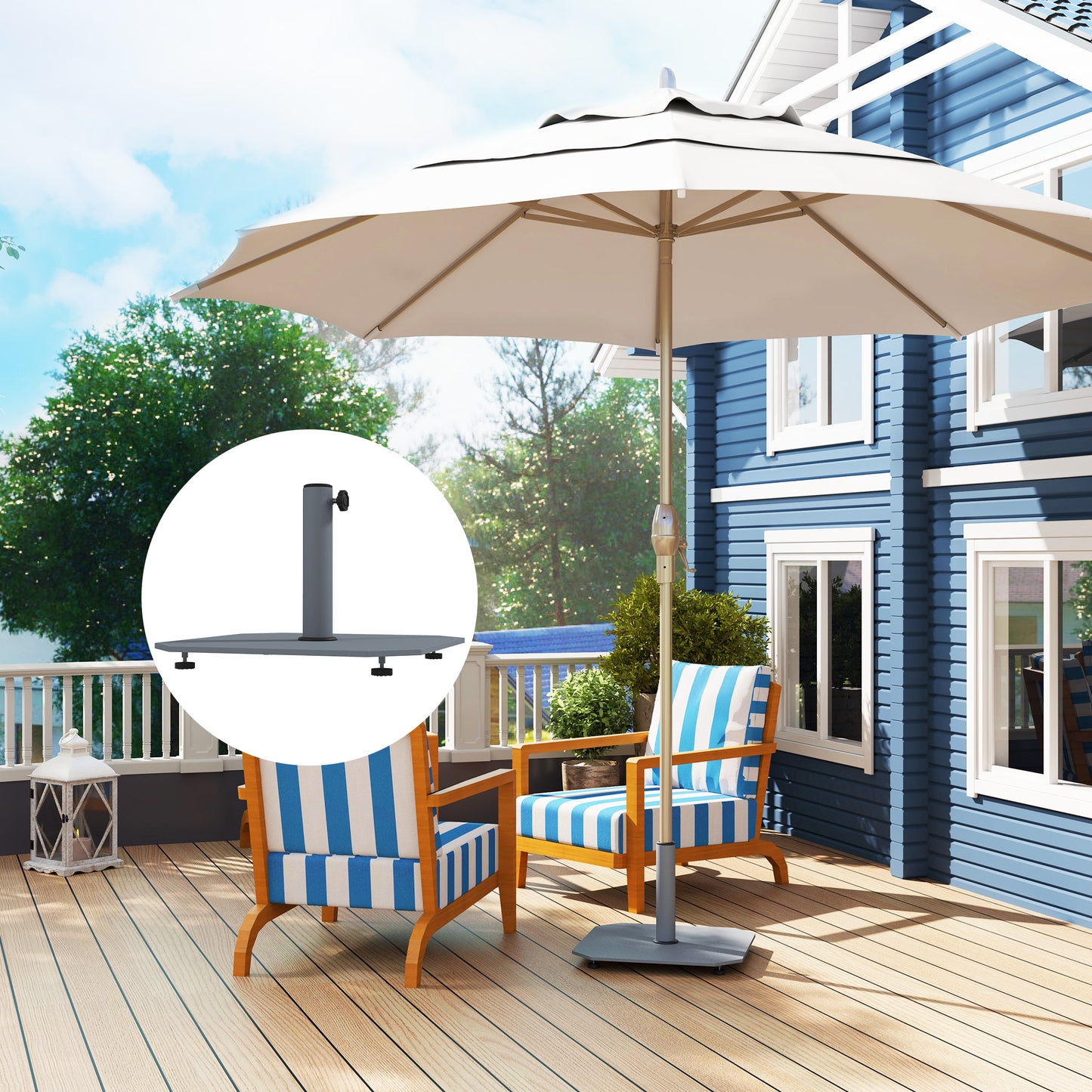 Outsunny Metalen Parasolvoet, 18,5 kg, Vierkante Parasolhouder voor Parasols 32/38/48 mm