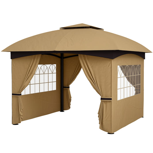 Outsunny 3,4 x 3,4 m tuinpaviljoen, biertent met geventileerd dak, boogramen, stalen frame, beige