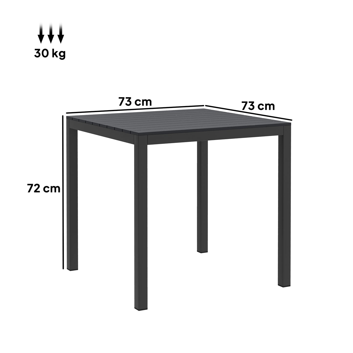 Outsunny Tuintafel, Aluminium, 73x73 cm, Weerbestendige Buffettafel met Houtlook, Campingtafel voor 4 Personen, Zwart