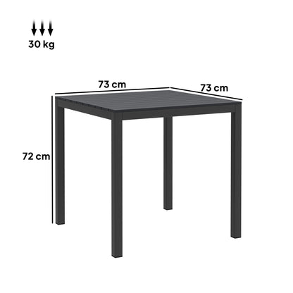 Outsunny Tuintafel, Aluminium, 73x73 cm, Weerbestendige Buffettafel met Houtlook, Campingtafel voor 4 Personen, Zwart