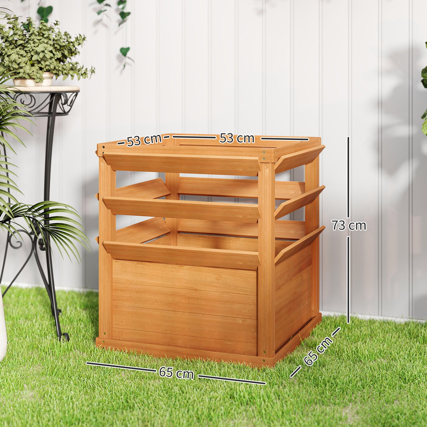 Outsunny Verhoogde Bedbak met Trellis, Espalier Planter Bloembak Hout 65 x 65 x 60 cm Karamelbruin
