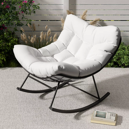 Buiten Papasan schommelstoel wit metalen frame tuin