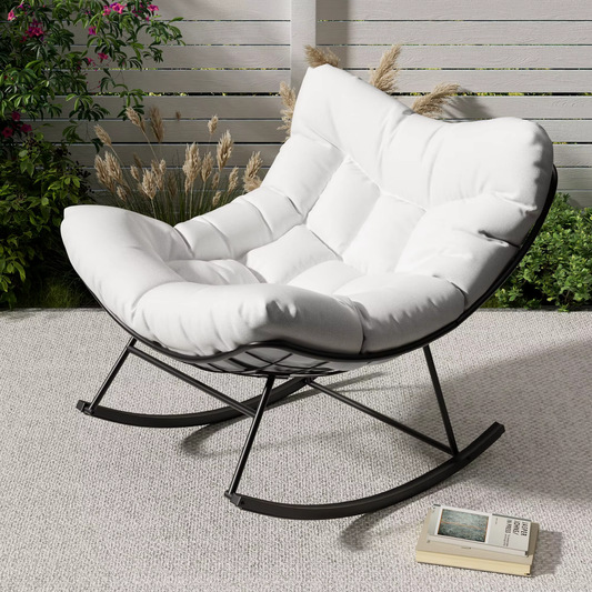 Buiten Papasan schommelstoel wit metalen frame tuin