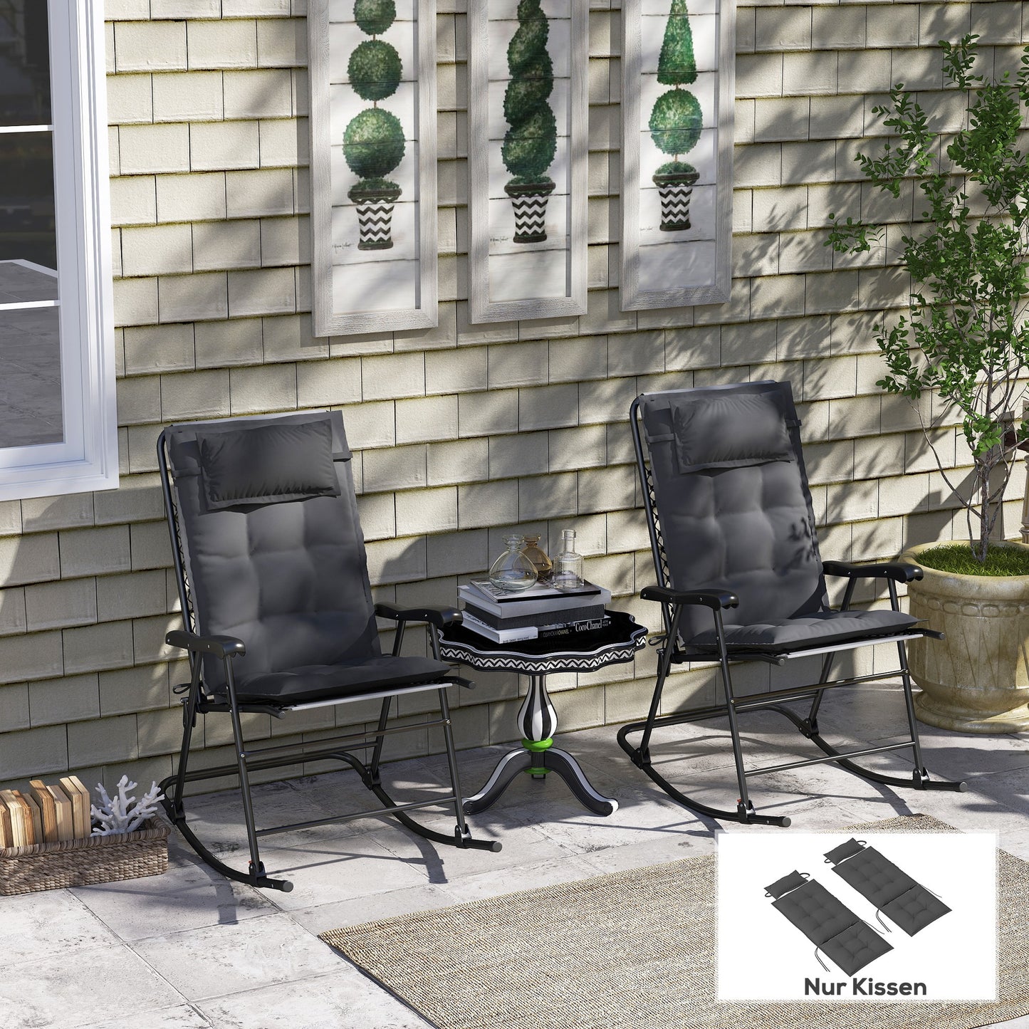 Outsunny 2-delige set ligstoelkussens, waterafstotend, voor tuinligstoelen, 50x116x5 cm, donkergrijs