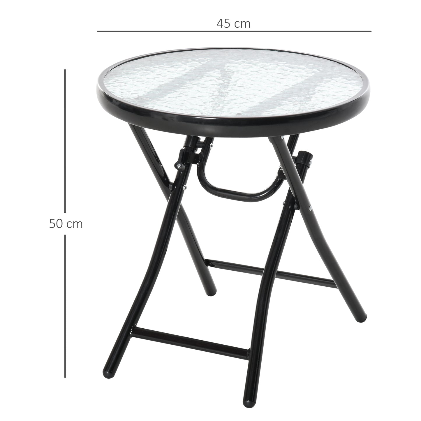 Outsunny Tuintafel Bijzettafel Bistrotafel met Glazen Blad Rond Opvouwbaar Metaal Ø45 Zwart