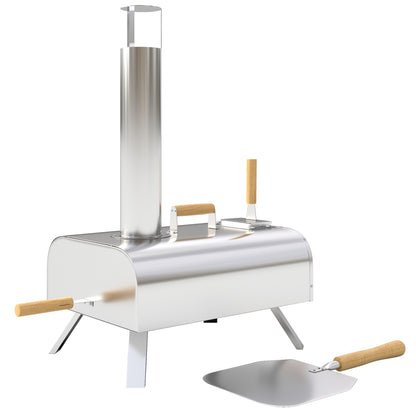 Outsunny Outdoor Pizza Oven, Draagbare Pizza Oven met Pizzasteen en Schop, Opvouwbare Poten, Schoorsteen, Roestvrij Staal