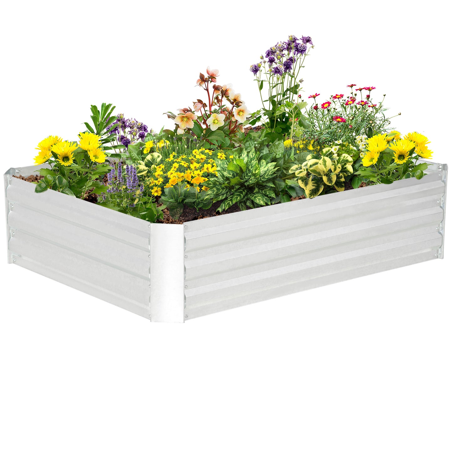 Outsunny verhoogde tuinbak van gegalvaniseerd staal, plantenbak voor in de tuin, bloembak, bloempot, zilver, 120 x 90 x 30 cm