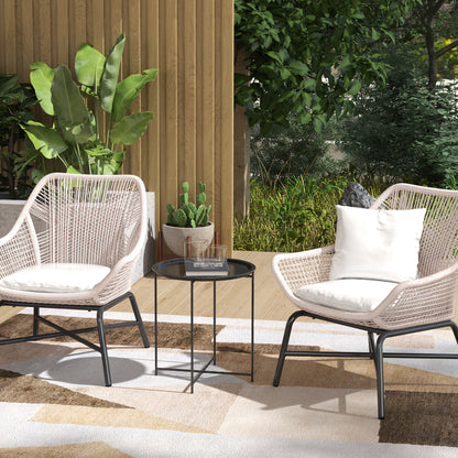 Outsunny Tuintafel, Ronde Buitentafel van Staal met Uitneembare Lade, Opvouwbaar Ontwerp, Terrastafel, Zwart