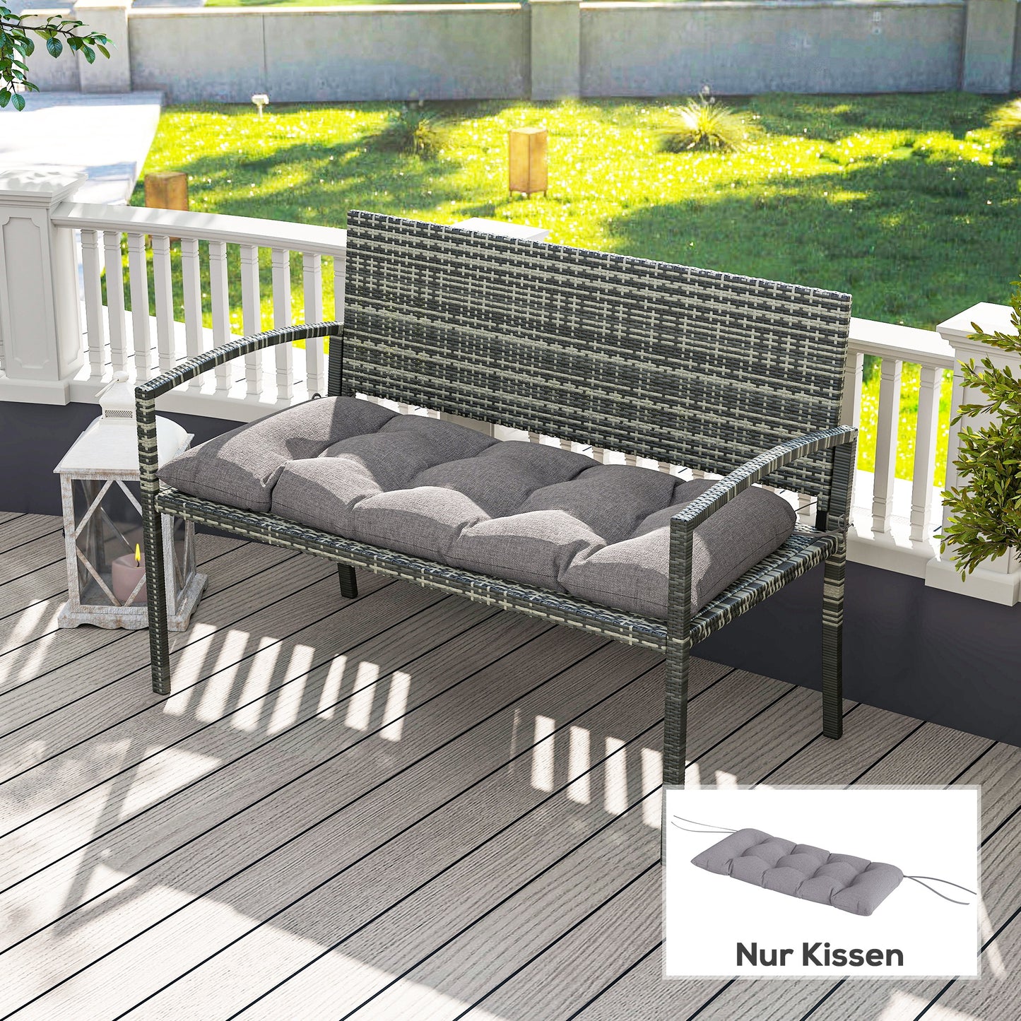 Outsunny bankkussen 105 x 46 x 12,5 cm, bankkussen met banden, buitenzitkussen voor tuinmeubelen, bank, grijs