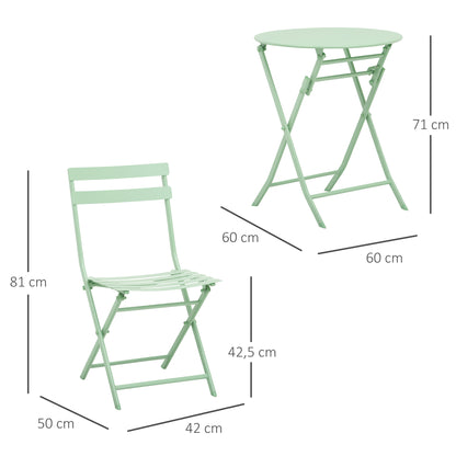 Outsunny Tuinset voor 2 personen, Balkonmeubelset, Bistrotafel met 2 stoelen voor tuin en erf, Opvouwbaar, Groen