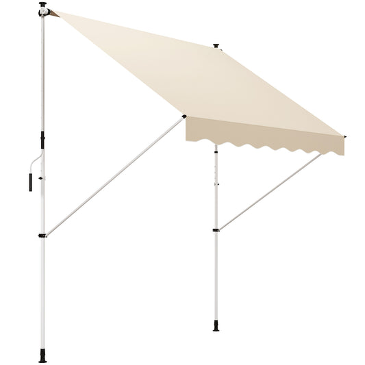 Outsunny klemzonnescherm met handslinger, in hoogte verstelbaar, knikarmzonnescherm, vuilafstotend, weerbestendig, balkonzonnescherm, 150 cm breed, terraszonnescherm voor terras, balkon, veranda, beige