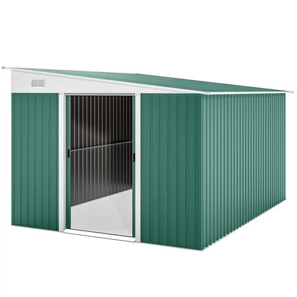 Outsunny metalen tuinhuis, schuin dak, afsluitbare dubbele deur, 2,8 x 3,45 x 2,01 m, groen